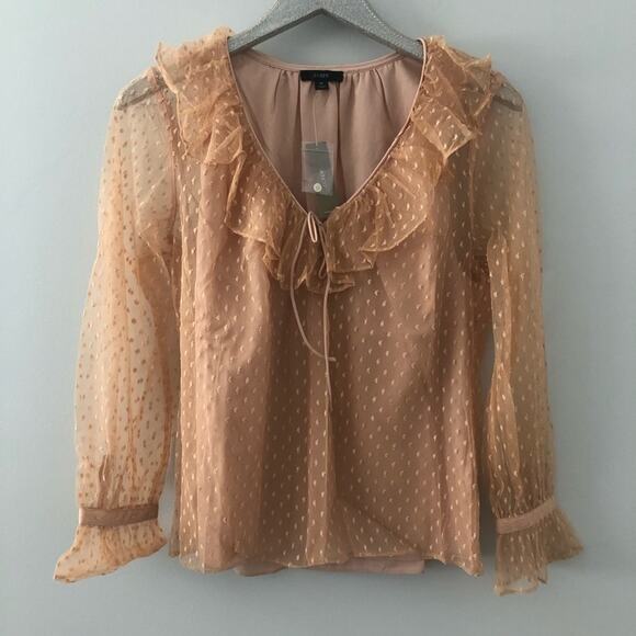 J. Crew Ruffleneck Top in Clip Dot Blouse in Bronzed Clay NEW - Picture 2 of 10